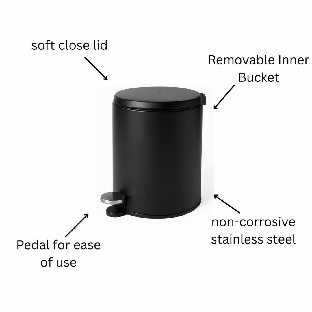 28x20cm, 6 Liter Steel Waste Bin, Soft Close Lid, Removable Inner Basket