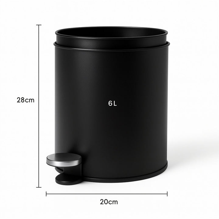 28x20cm, 6 Liter Steel Waste Bin, Soft Close Lid, Removable Inner Basket