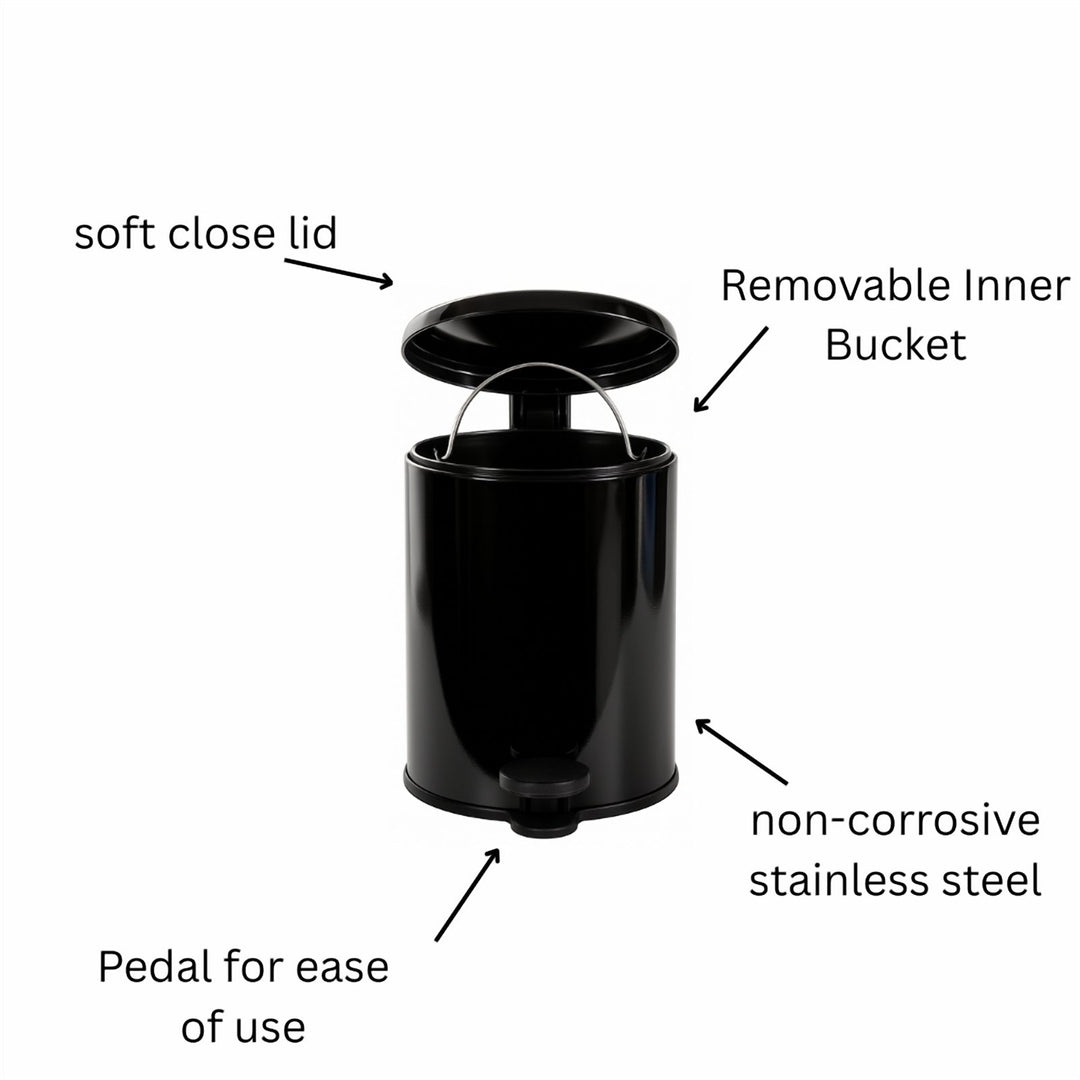 28x20cm, 6 Liter Steel Waste Bin, Soft Close Lid, Removable Inner Basket