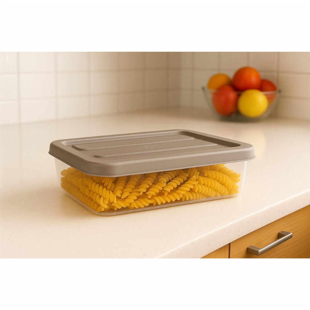 Transparent Storage Box with Beige Clip Lock Lid, 1.2 L and 5.7 L