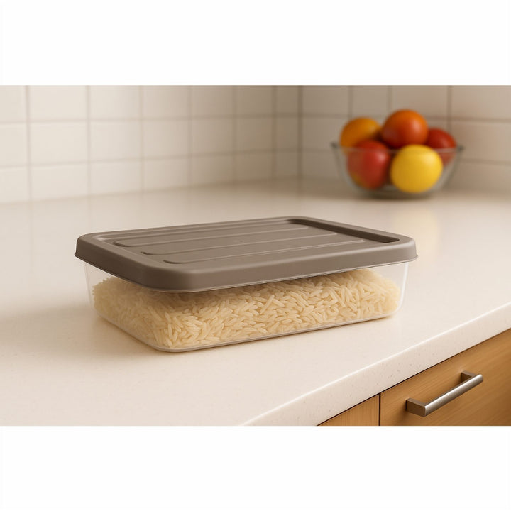 Transparent Storage Box with Beige Clip Lock Lid, 1.2 L and 5.7 L