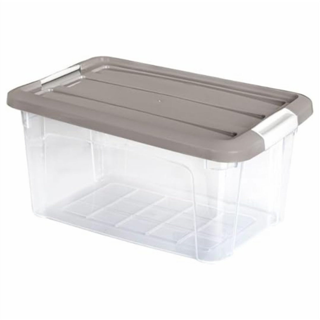 Transparent Storage Box with Beige Clip Lock Lid, 1.2 L and 5.7 L