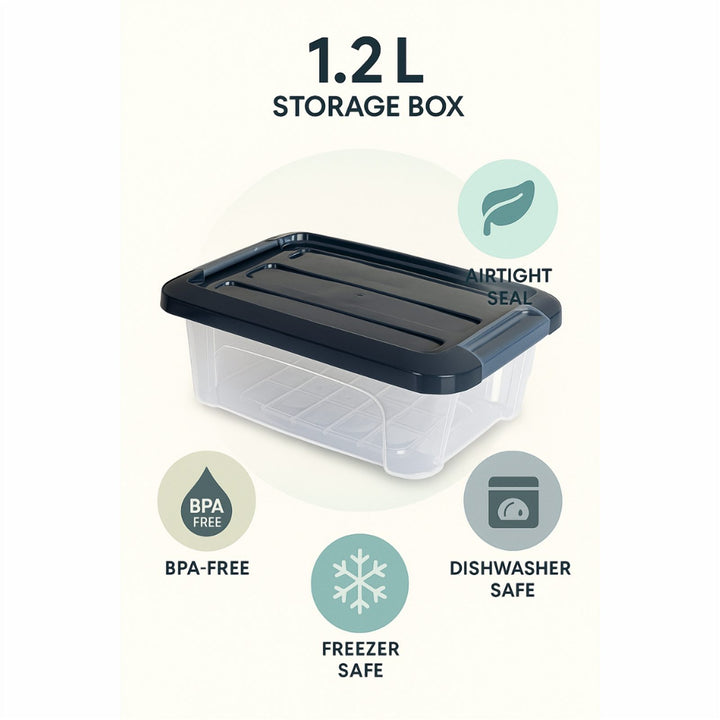 Clip Lock Storage Box with Dark Grey Lid for Bulk Storage