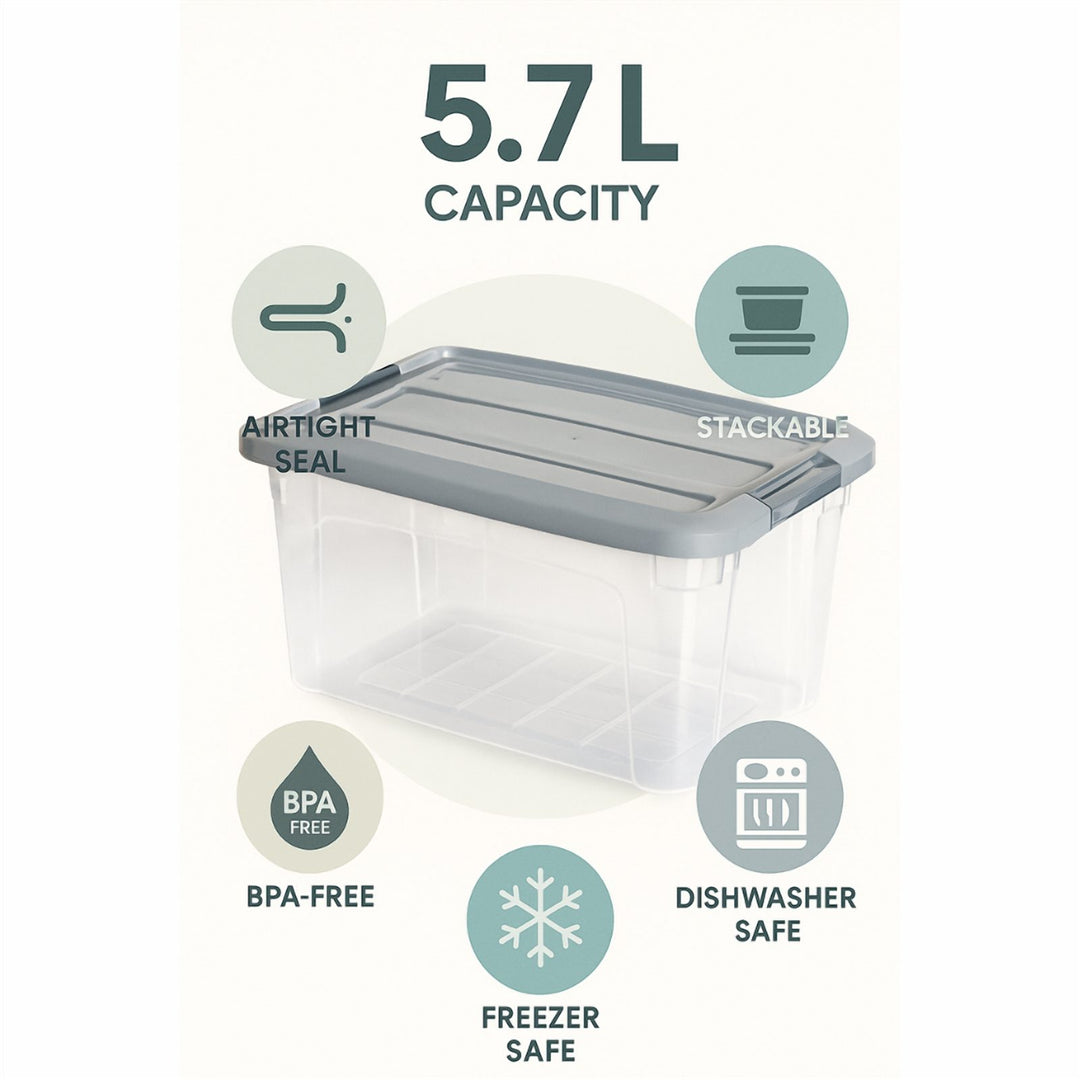Clip Lock Storage Box with Dark Grey Lid for Bulk Storage
