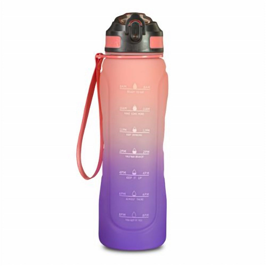 Colourful Water Bottle 1 L with Straw, Handle and Time Markers