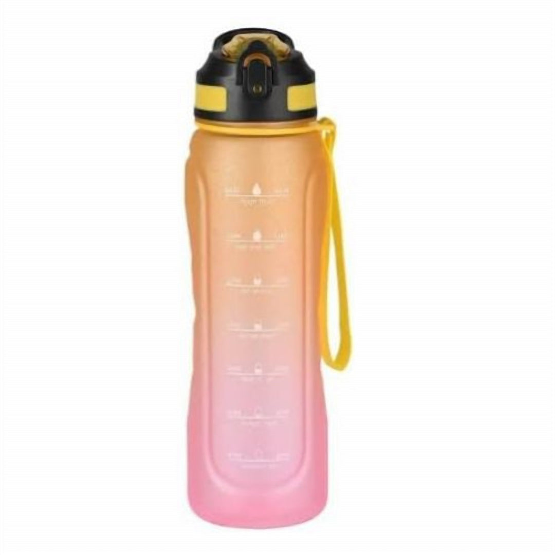 Colourful Water Bottle 1 L with Straw, Handle and Time Markers