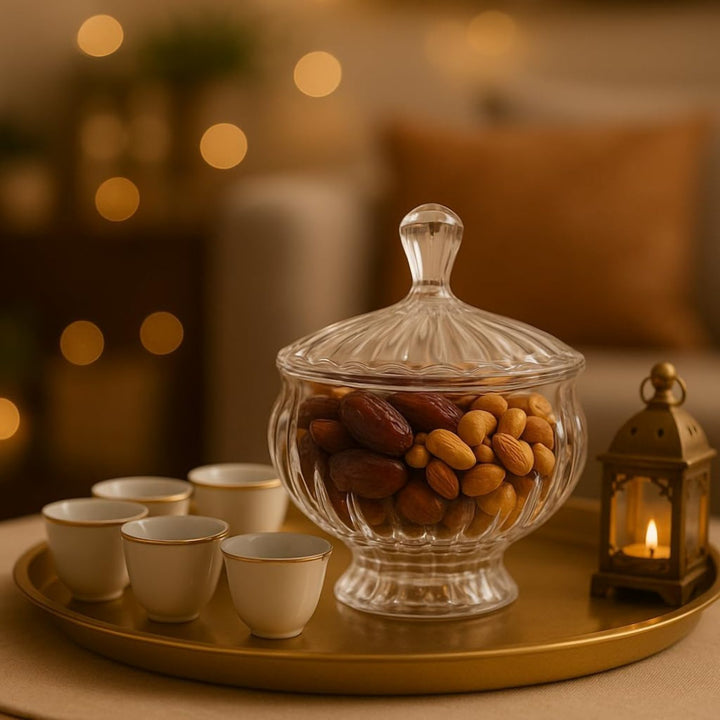 بولة حلويات إزاز محفور بغطا محكم للسكر والبلح والمكسرات
