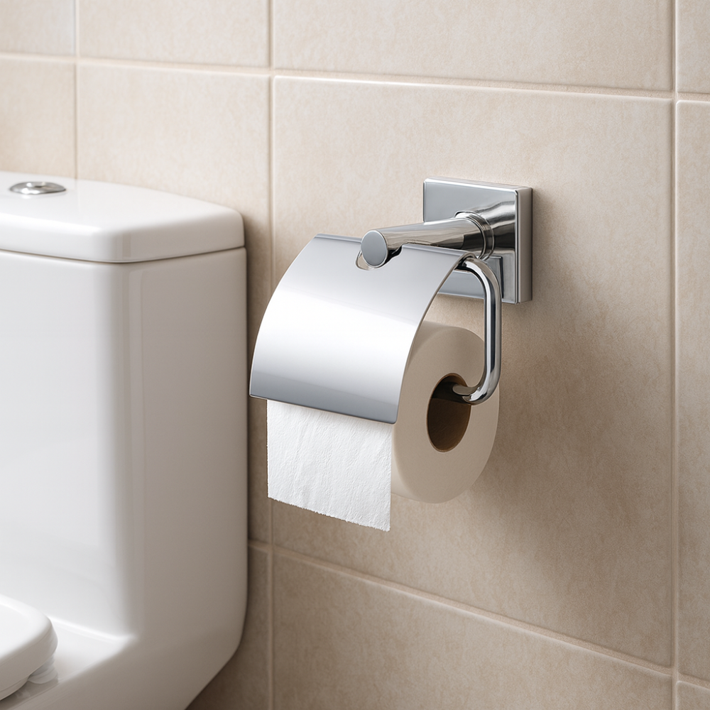 Wall-Mounted Toilet Paper Holder with Cover, Chrome – Single Roll