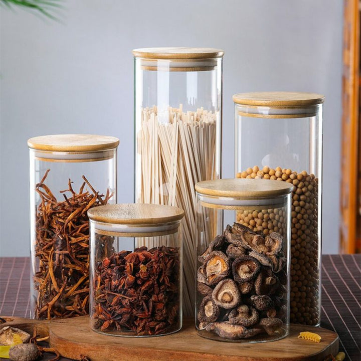 Round storage jar with tight Bamboo lid