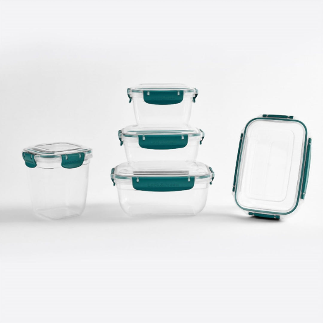 Stackable Food Container Set of 5 with Clip Lids, 27 x 19 x 15 cm