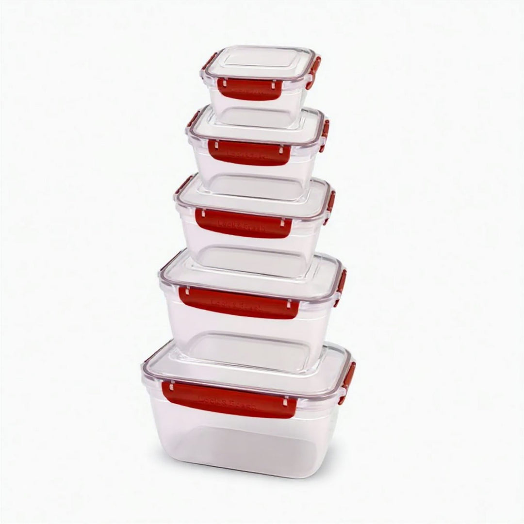 Stackable Food Container Set of 5 with Clip Lids, 27 x 19 x 15 cm