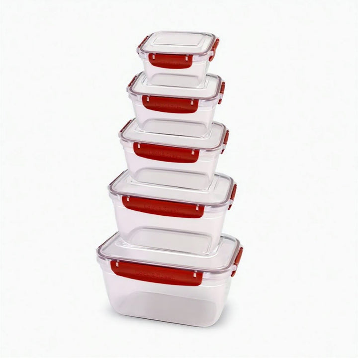 Stackable Food Container Set of 5 with Clip Lids, 27 x 19 x 15 cm