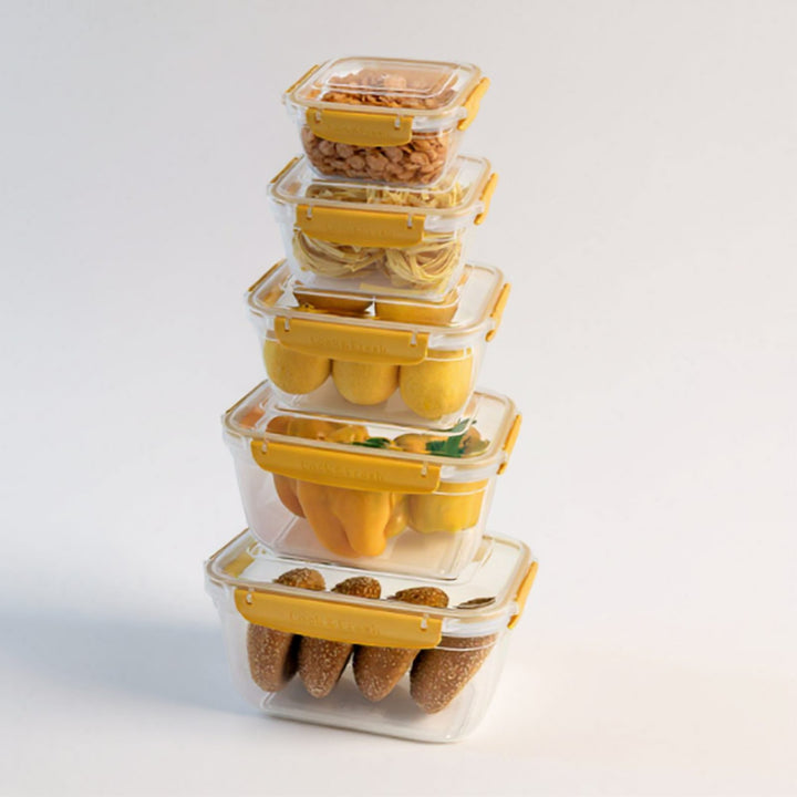 Stackable Food Container Set of 5 with Clip Lids, 27 x 19 x 15 cm