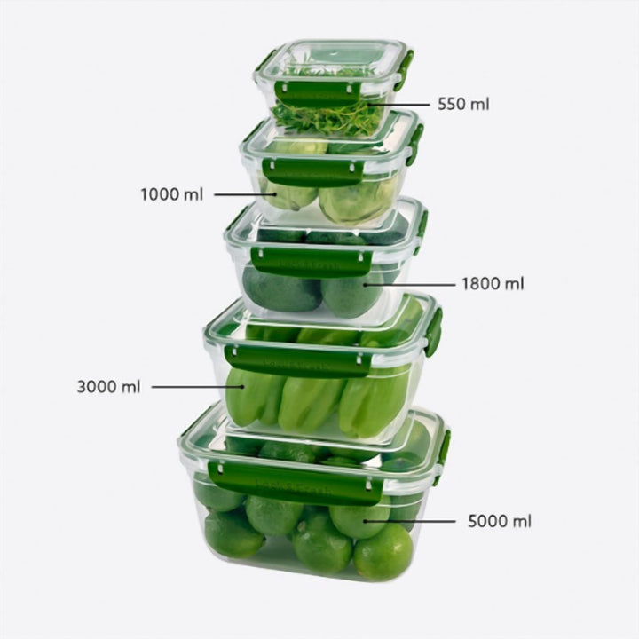 Stackable Food Container Set of 5 with Clip Lids, 27 x 19 x 15 cm