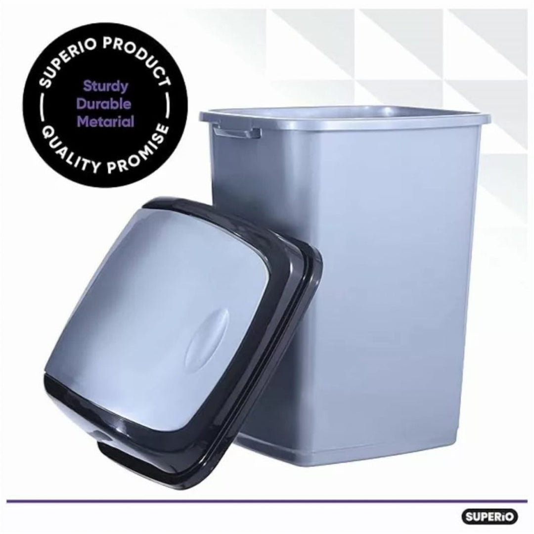 Swing Top Plastic Bin, Two Side Handles, Black and Grey