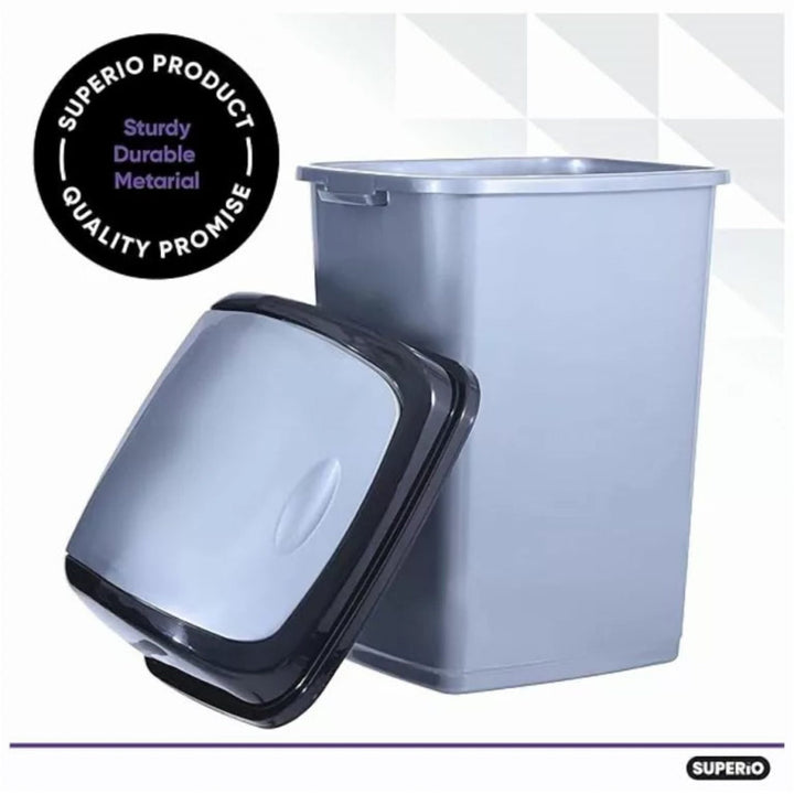 Swing Top Plastic Bin, Two Side Handles, Black and Grey