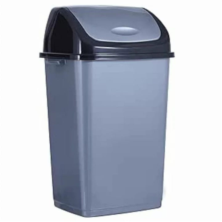 Swing Top Plastic Bin, Two Side Handles, Black and Grey