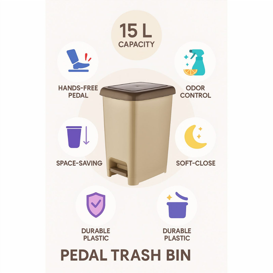 Slim Beige Plastic Pedal Bin for Narrow Kitchen Gaps