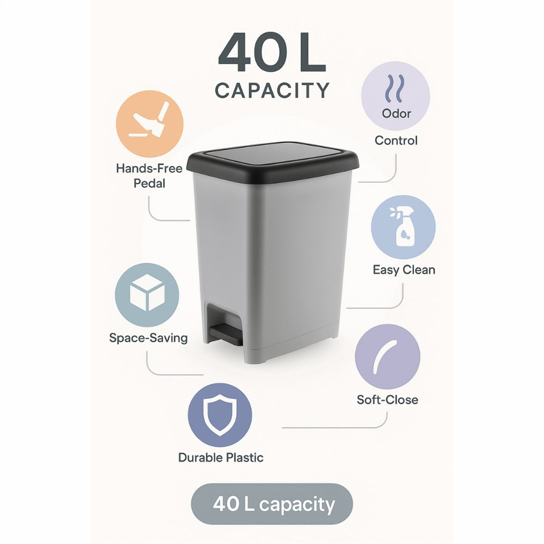 Grey Plastic Pedal Bin, Leakproof for Wet Floors and Balconies