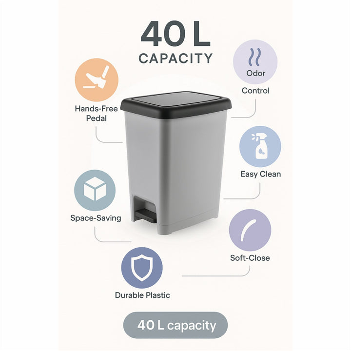 Grey Plastic Pedal Bin, Leakproof for Wet Floors and Balconies