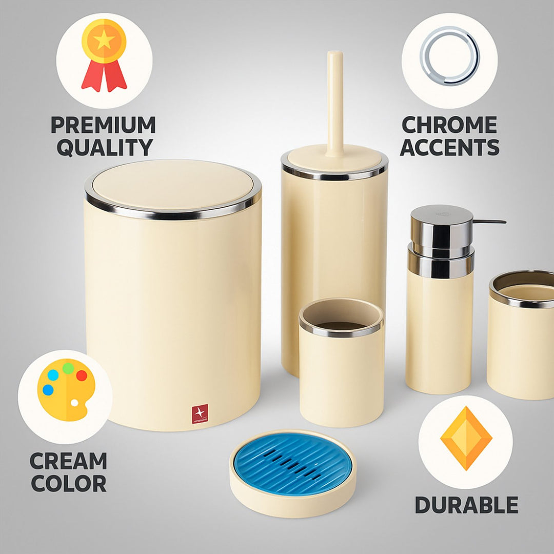 5 Piece Acrylic Bathroom Set: 300 ml Dispenser and Lidded Bin