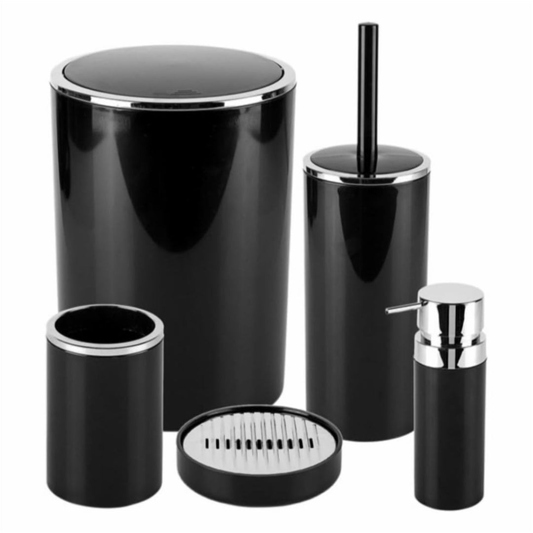 5 Piece Acrylic Bathroom Set: 300 ml Dispenser and Lidded Bin