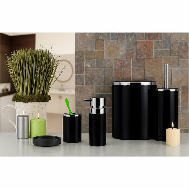 5 Piece Acrylic Bathroom Set: 300 ml Dispenser and Lidded Bin