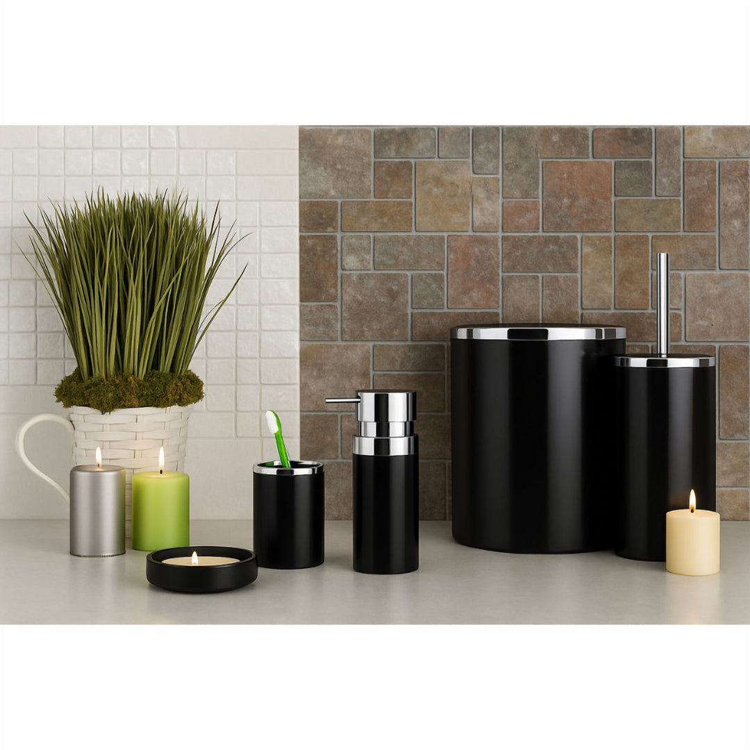 5 Piece Acrylic Bathroom Set: 300 ml Dispenser and Lidded Bin