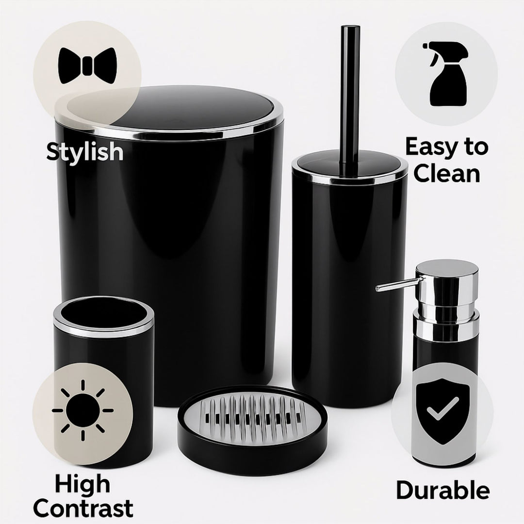 5 Piece Acrylic Bathroom Set: 300 ml Dispenser and Lidded Bin