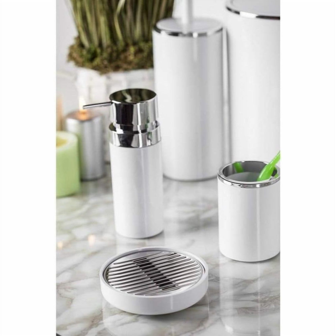 5 Piece Acrylic Bathroom Set: 300 ml Dispenser and Lidded Bin