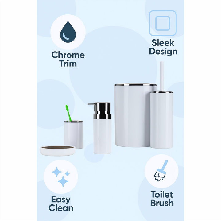5 Piece Acrylic Bathroom Set: 300 ml Dispenser and Lidded Bin