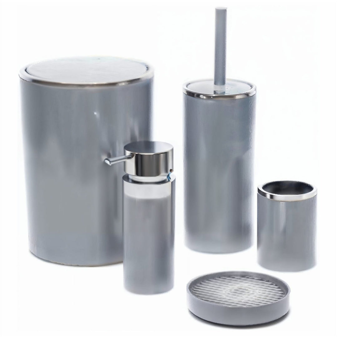 5 Piece Acrylic Bathroom Set: 300 ml Dispenser and Lidded Bin