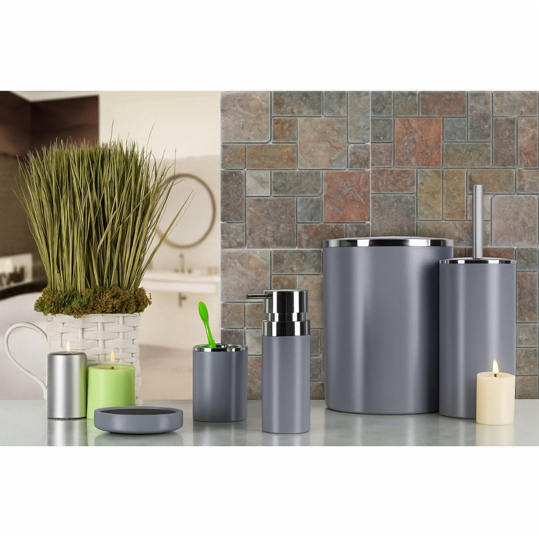 5 Piece Acrylic Bathroom Set: 300 ml Dispenser and Lidded Bin
