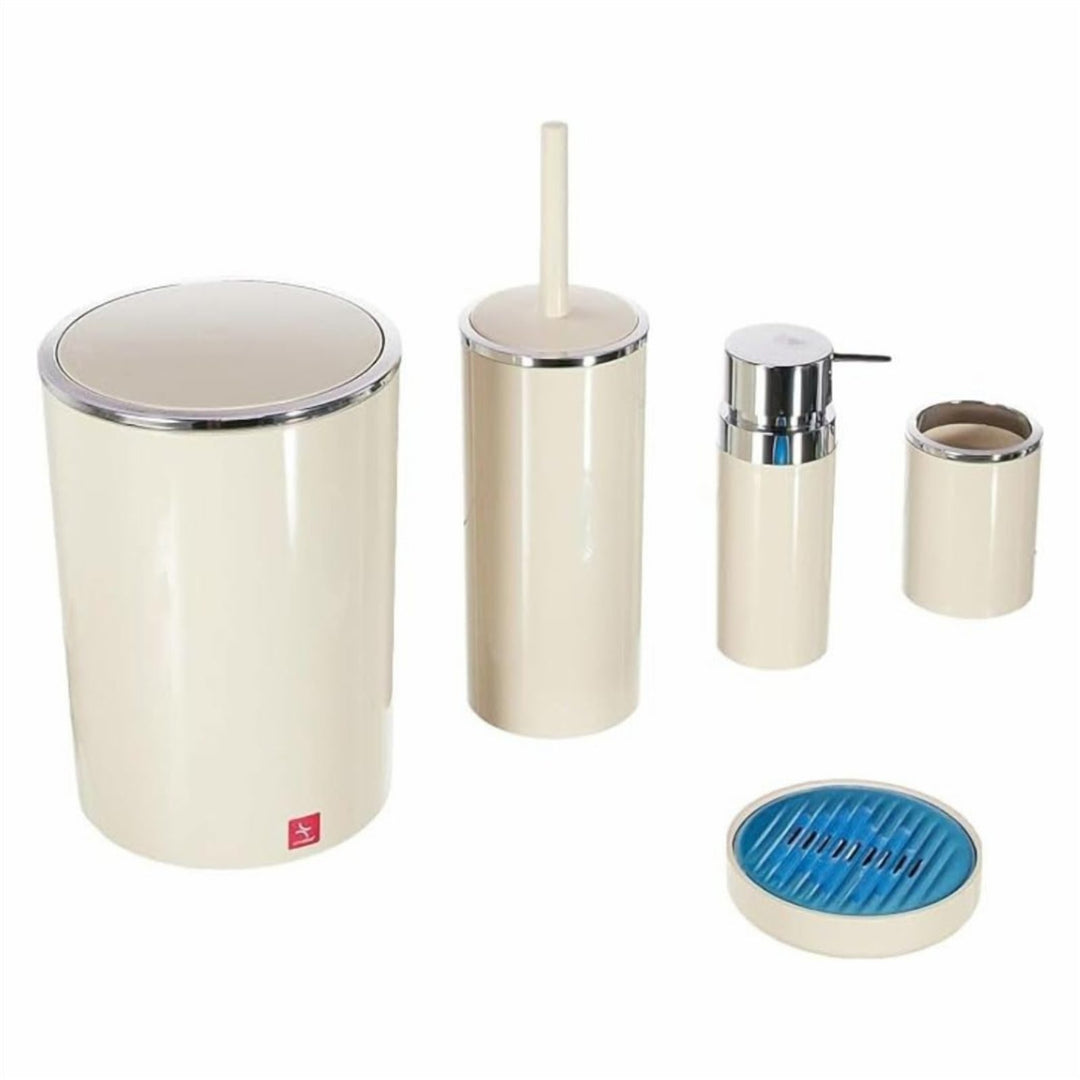 5 Piece Acrylic Bathroom Set: 300 ml Dispenser and Lidded Bin