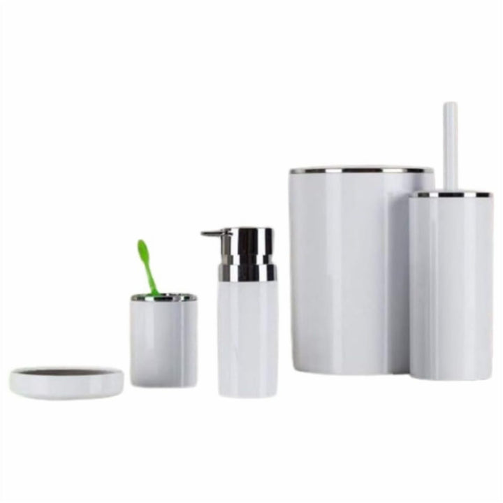 5 Piece Acrylic Bathroom Set: 300 ml Dispenser and Lidded Bin