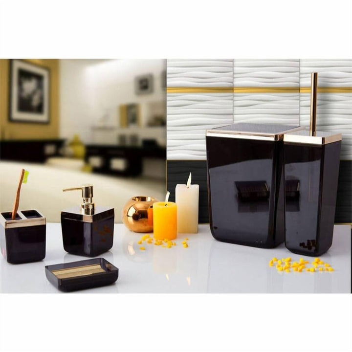 Transparent Acrylic 5 Piece Bathroom Set with Golden Frame Bin
