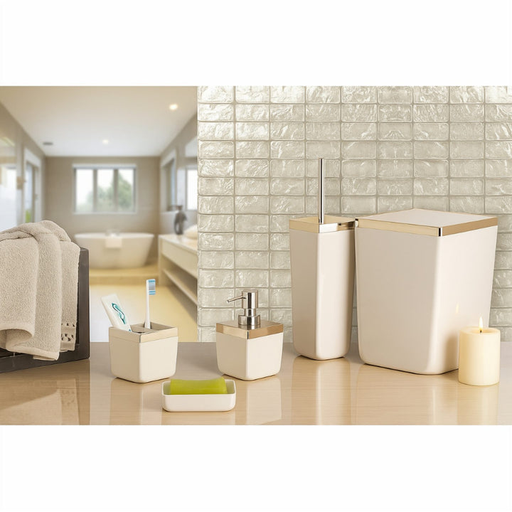 Transparent Acrylic 5 Piece Bathroom Set with Golden Frame Bin