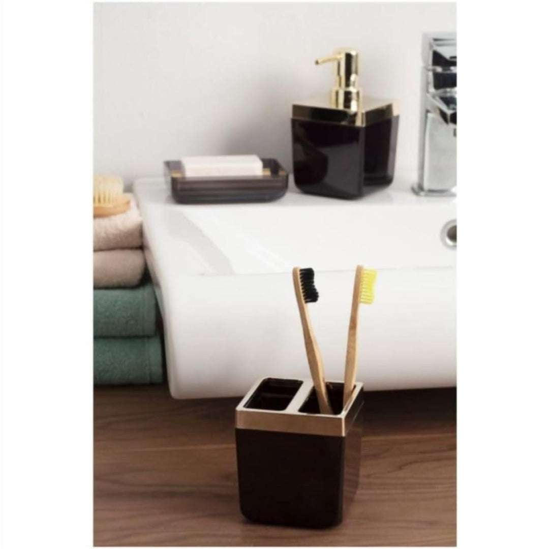 Transparent Acrylic 5 Piece Bathroom Set with Golden Frame Bin