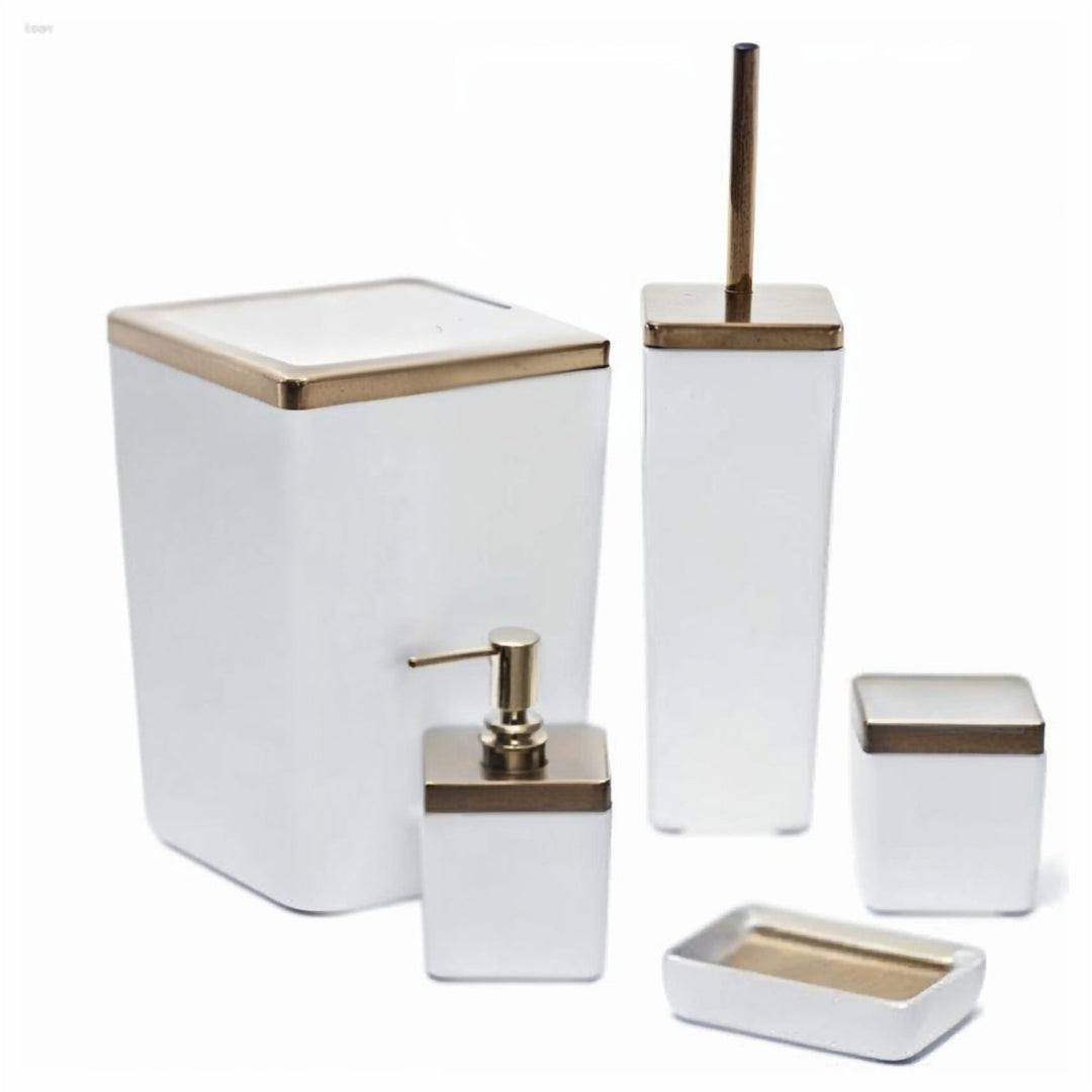 Transparent Acrylic 5 Piece Bathroom Set with Golden Frame Bin