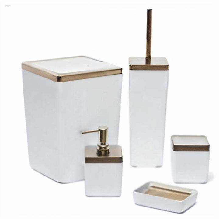 Transparent Acrylic 5 Piece Bathroom Set with Golden Frame Bin