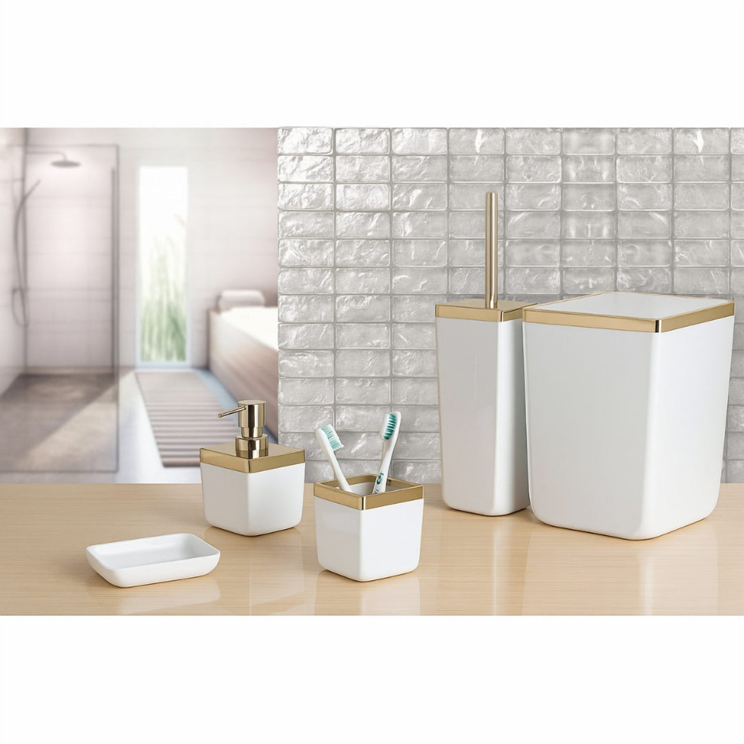 Transparent Acrylic 5 Piece Bathroom Set with Golden Frame Bin