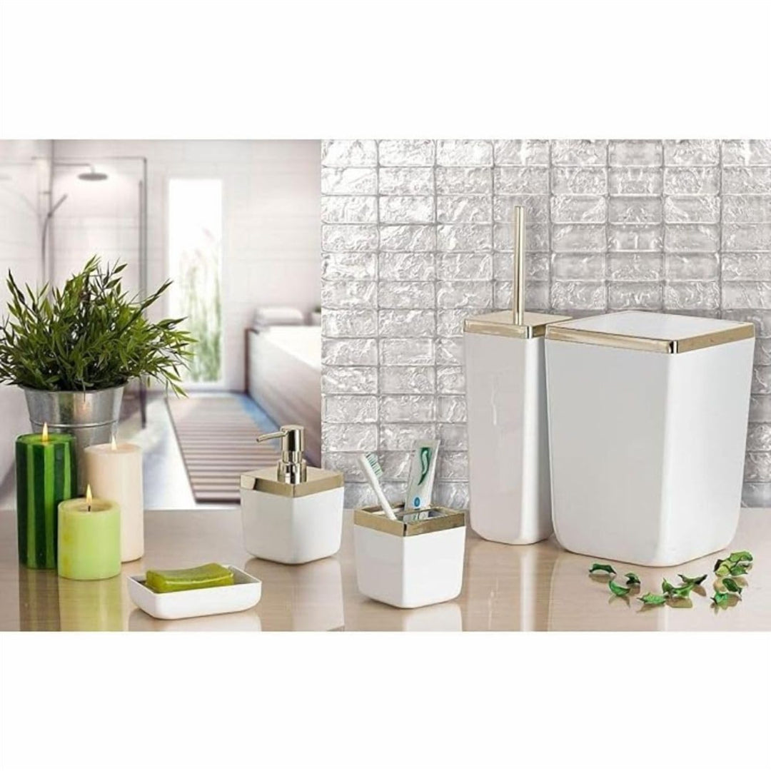 Transparent Acrylic 5 Piece Bathroom Set with Golden Frame Bin