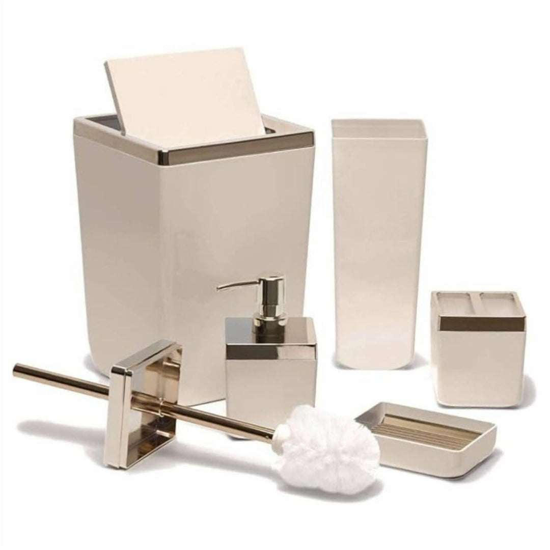 Transparent Acrylic 5 Piece Bathroom Set with Golden Frame Bin