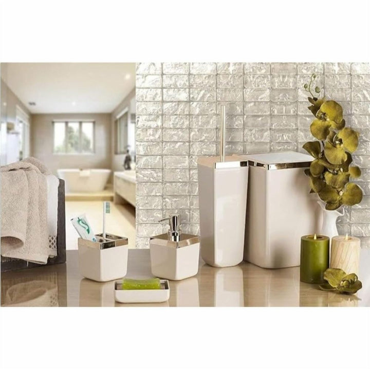 Transparent Acrylic 5 Piece Bathroom Set with Golden Frame Bin