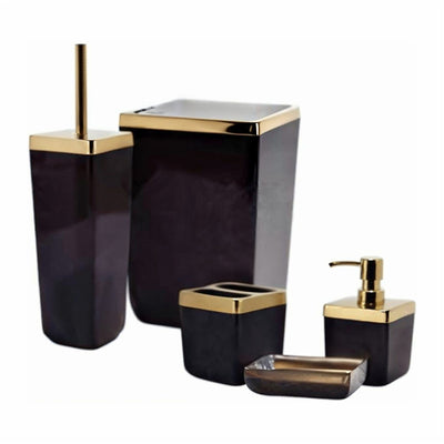 Transparent Acrylic 5 Piece Bathroom Set with Golden Frame Bin