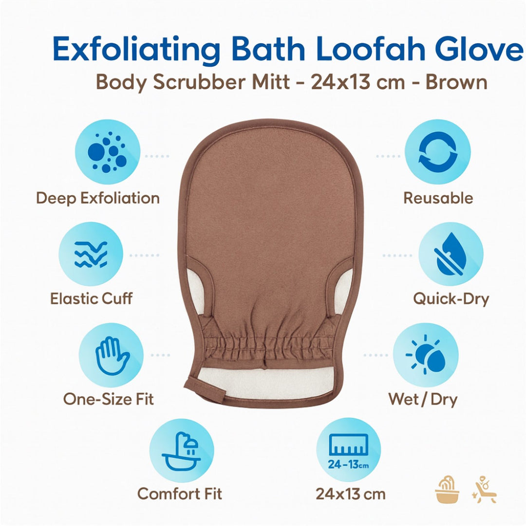 Exfoliating Bath Mitt 24 x 13 cm, Reusable Body Scrub Glove