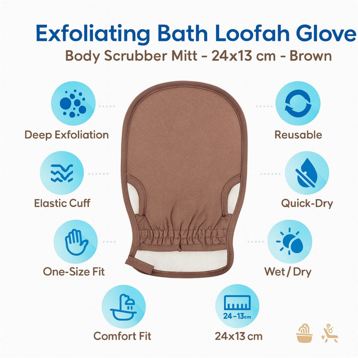 Exfoliating Bath Mitt 24 x 13 cm, Reusable Body Scrub Glove