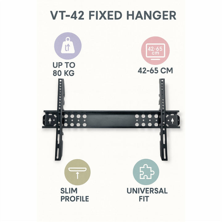 Fixed TV Wall Mount for 42-65 Inch Screens, 80 kg Metal Arm