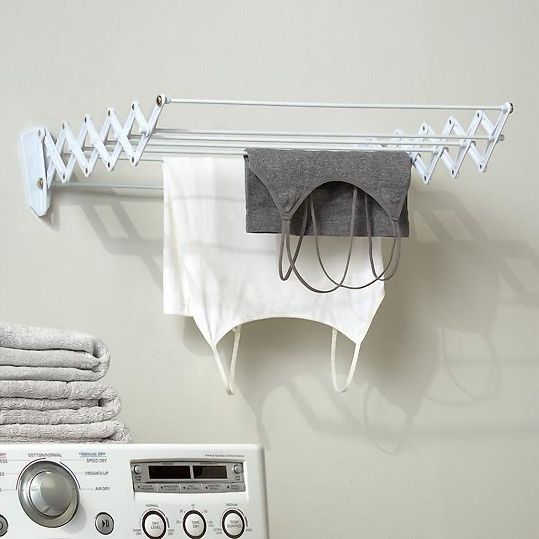 Foldable Wall Clothes Drying Rack, 7 Lines, White Steel