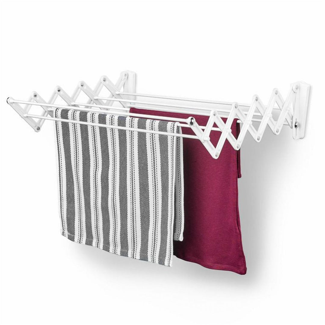 Foldable Wall Clothes Drying Rack, 7 Lines, White Steel
